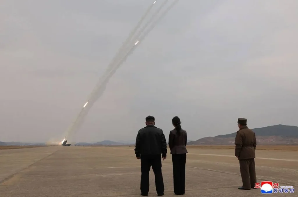 North Korean leader Kim Jong Un observes missile launch exercises during military drills in North Korea. Kim Jong Un watching missile launch North Korea military test