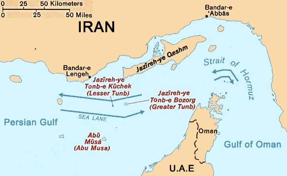 Map of the Strait of Hormuz showing its strategic location connecting the Persian Gulf to the Arabian Sea