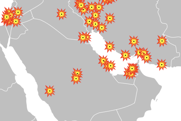 Map of Middle East strikes during the 2026 Iran Israel war with U.S. involvement