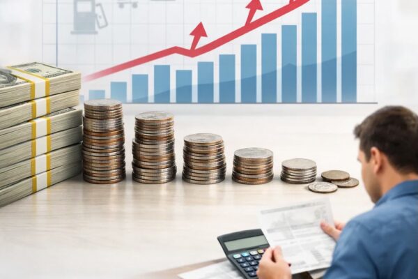 What is inflation and how it affects your money – visual of money, coins, and rising prices graph