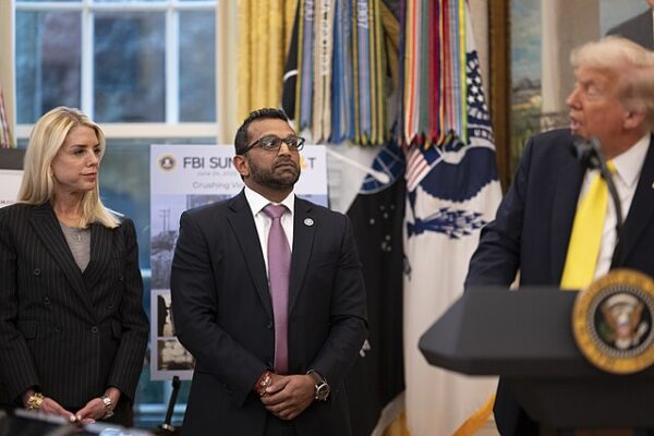 Donald Trump with FBI Director Kash Patel, representing alleged censorship of Trump 13-year-old accuser FBI