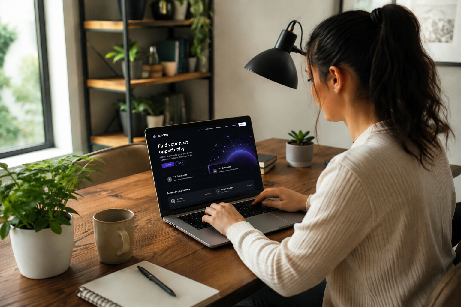 Professional representing get hired for remote work from home desk with laptop, representing quick remote job opportunities and flexible work setup on bdesk.news